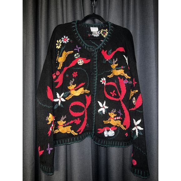Ugly Christmas Sweater Vintage Xmas Cardigan Size Medium - Picture 1 of 3